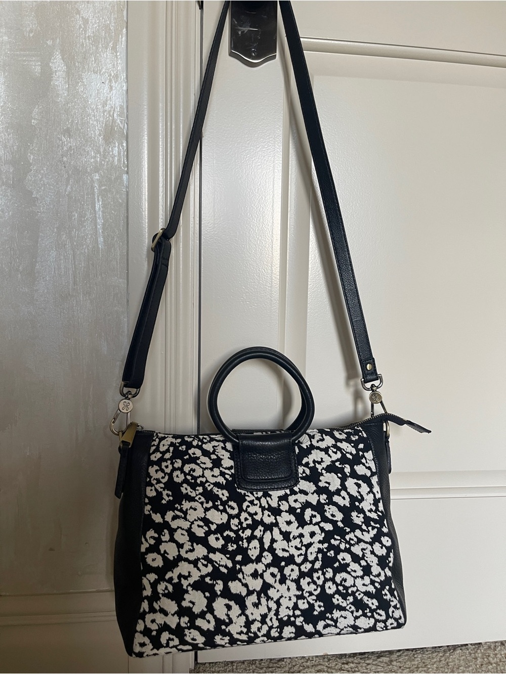HOBO Sheila Medium Black and White Floral Print Satchel Tote
